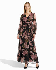 Bell Cuff Faux Wrap Dress - Anne Klein Anne Black Multi