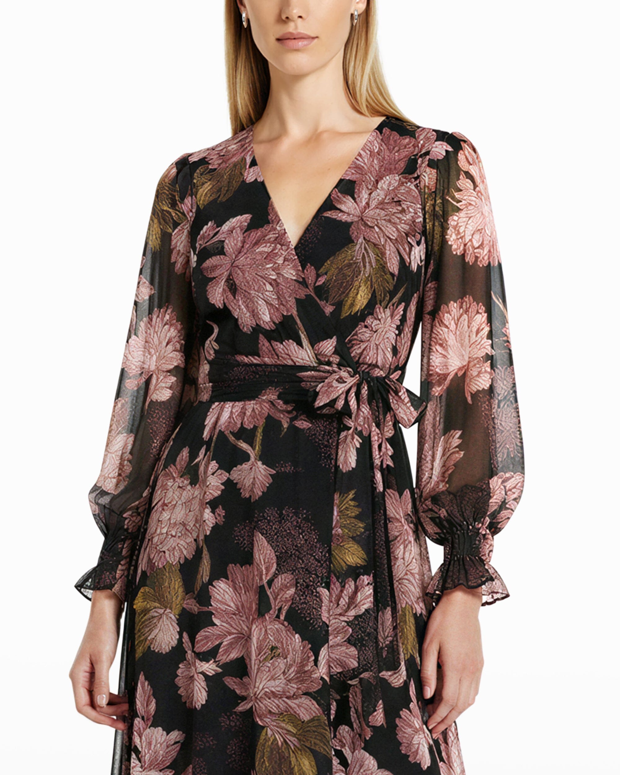 Bell Cuff Faux Wrap Dress - Anne Klein Anne Black Multi