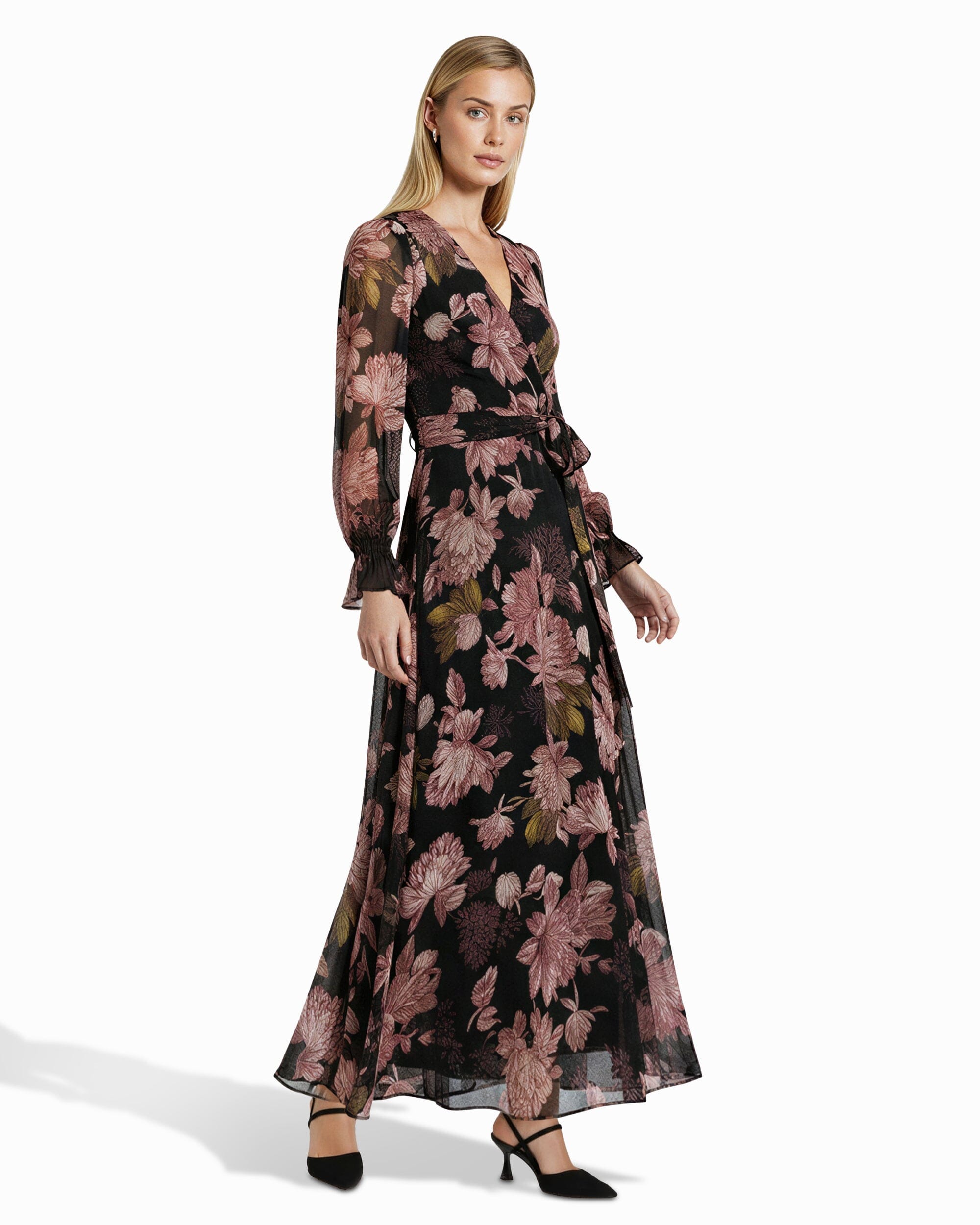 Bell Cuff Faux Wrap Dress - Anne Klein Anne Black Multi