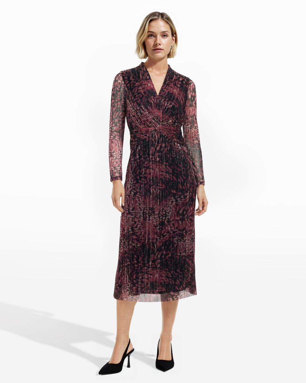 Twist Front Midi Dress - Anne Klein Lotus Pink Multi