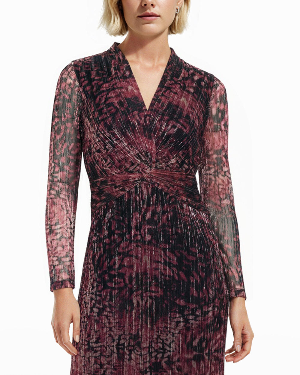 Twist Front Midi Dress - Anne Klein Lotus Pink Multi