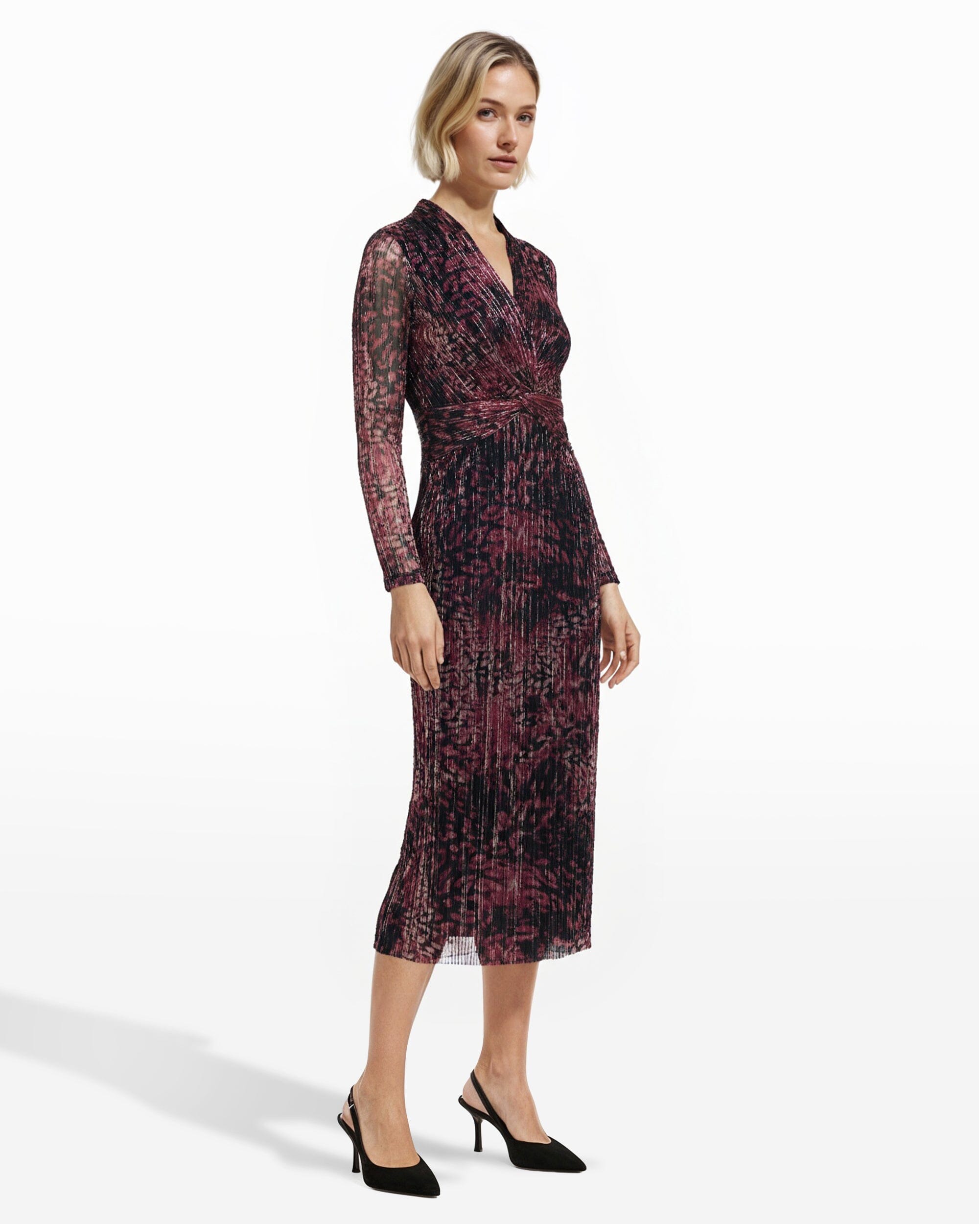 Twist Front Midi Dress - Anne Klein Lotus Pink Multi
