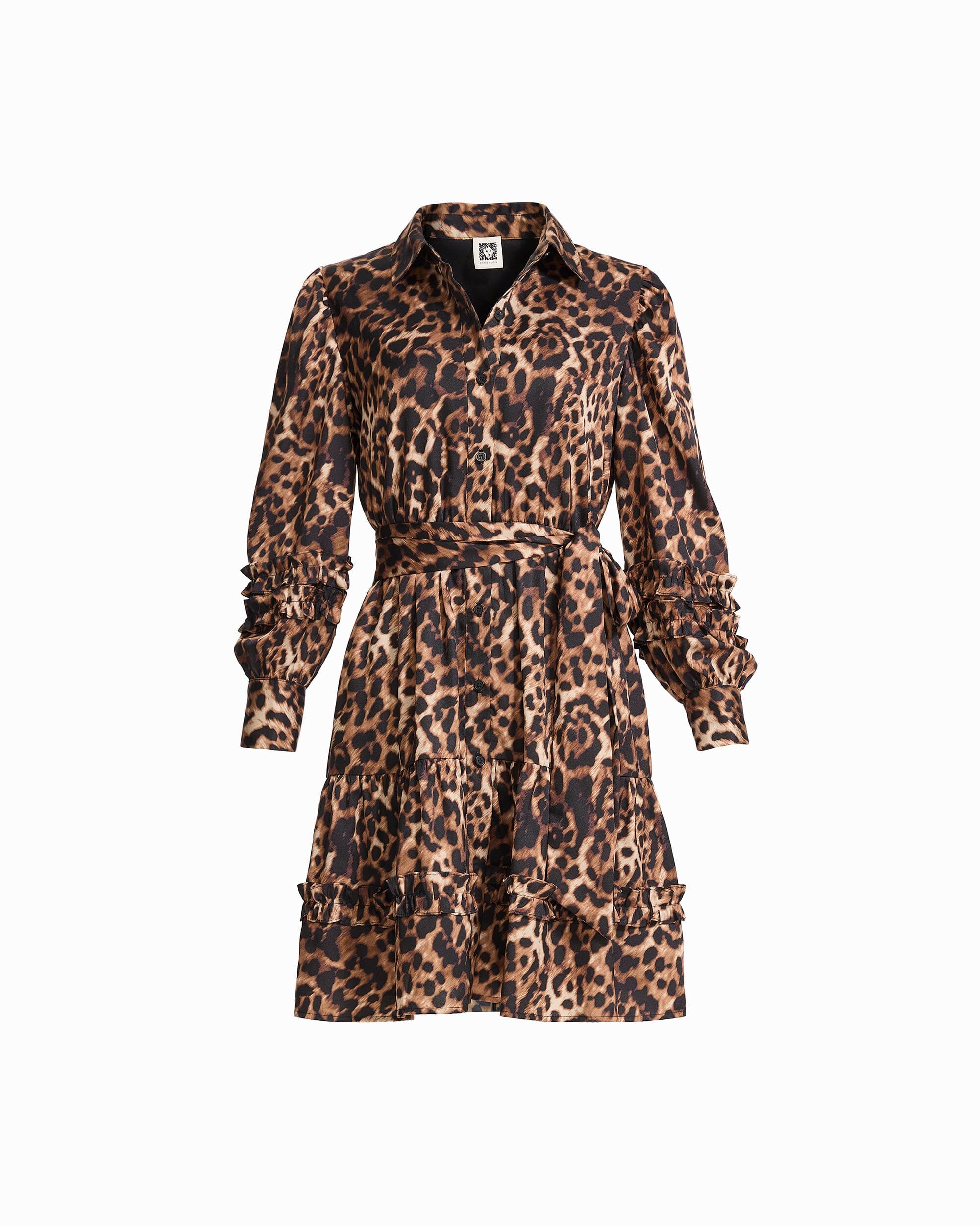 Ruffle Shirt Dress Short Dress - Anne Klein Anne Black Multi