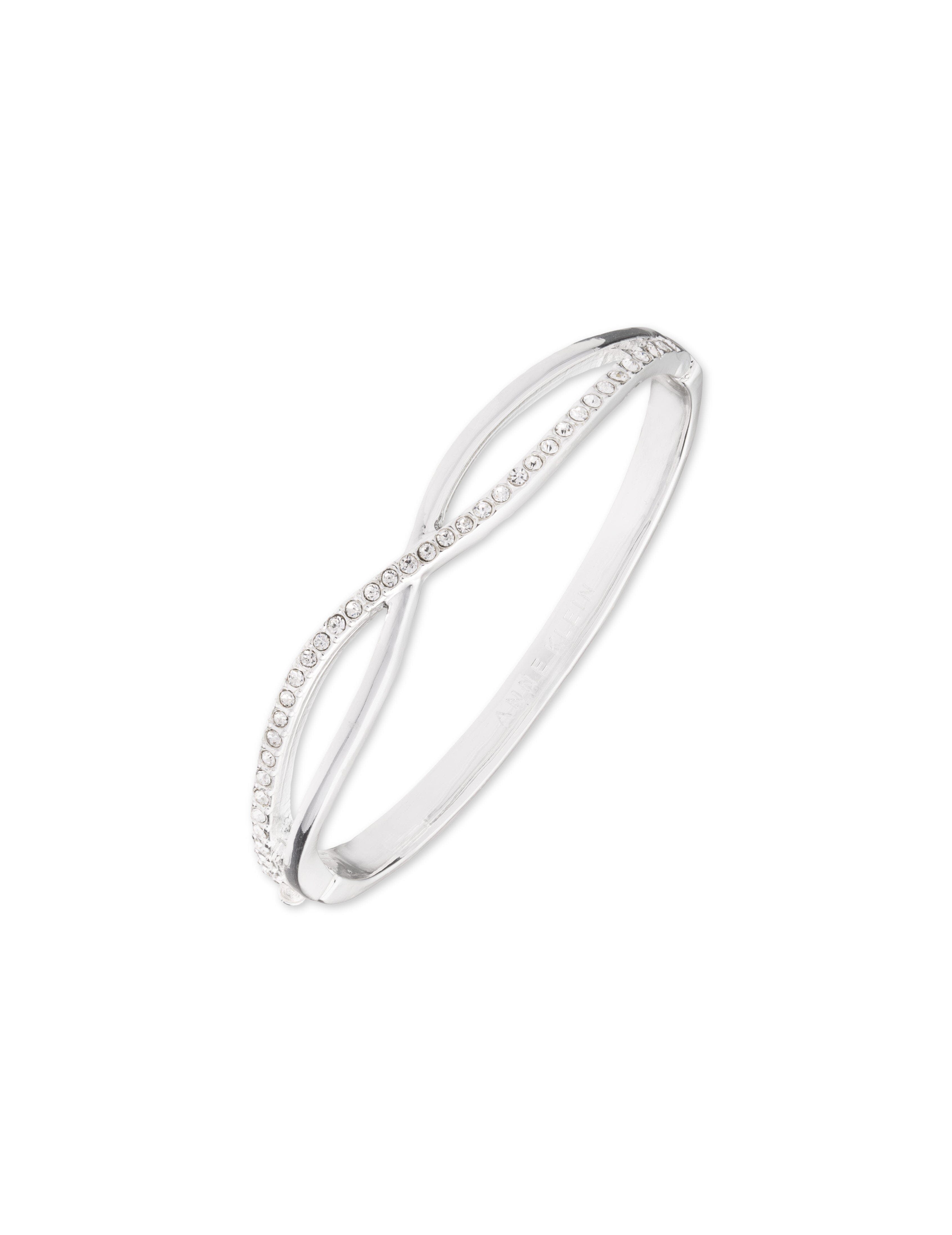 Crisscross Crystal Bangle Bracelet - Anne Klein Silver-Tone