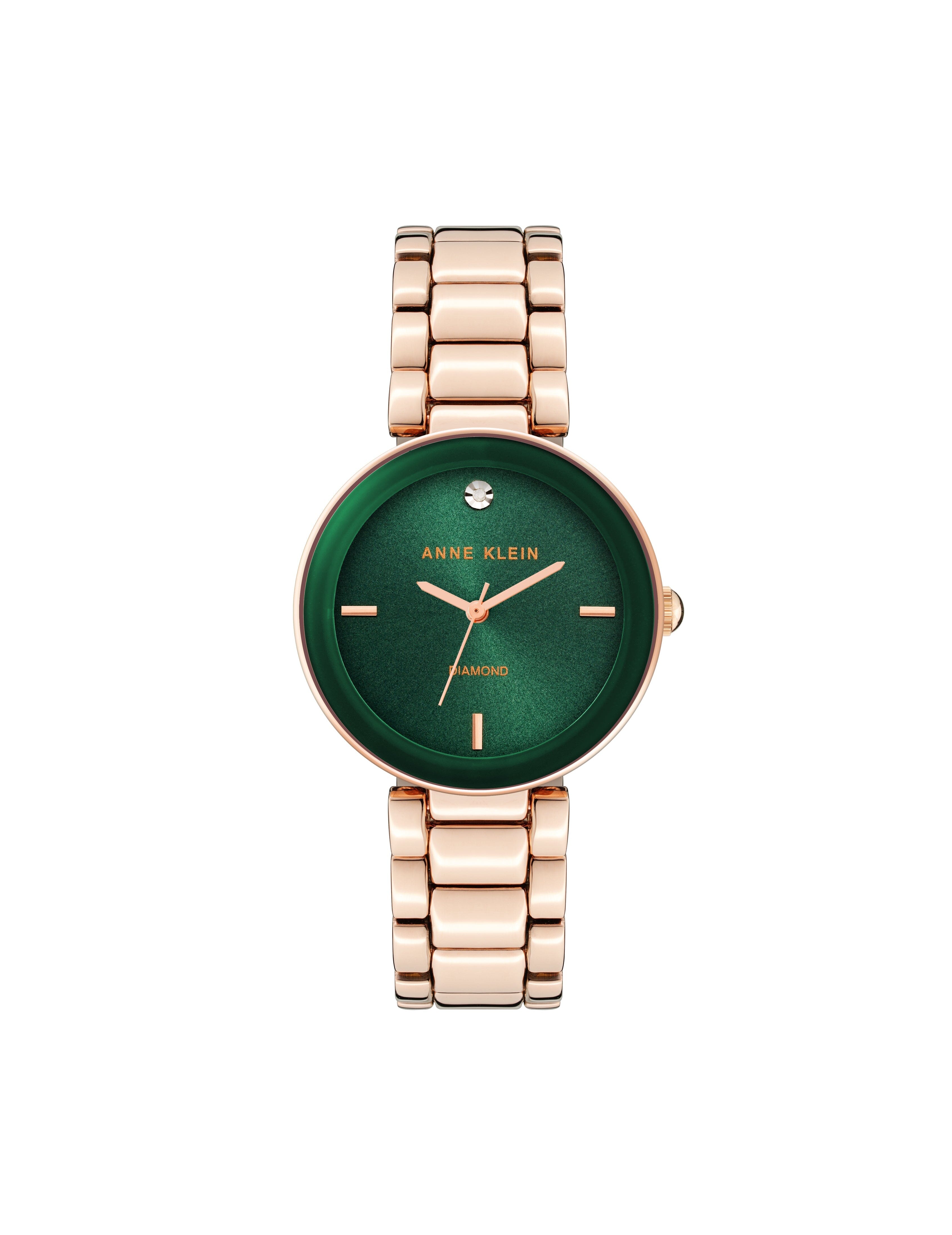 Diamond Dial Bracelet Watch - Anne Klein Rose-Tone/Green