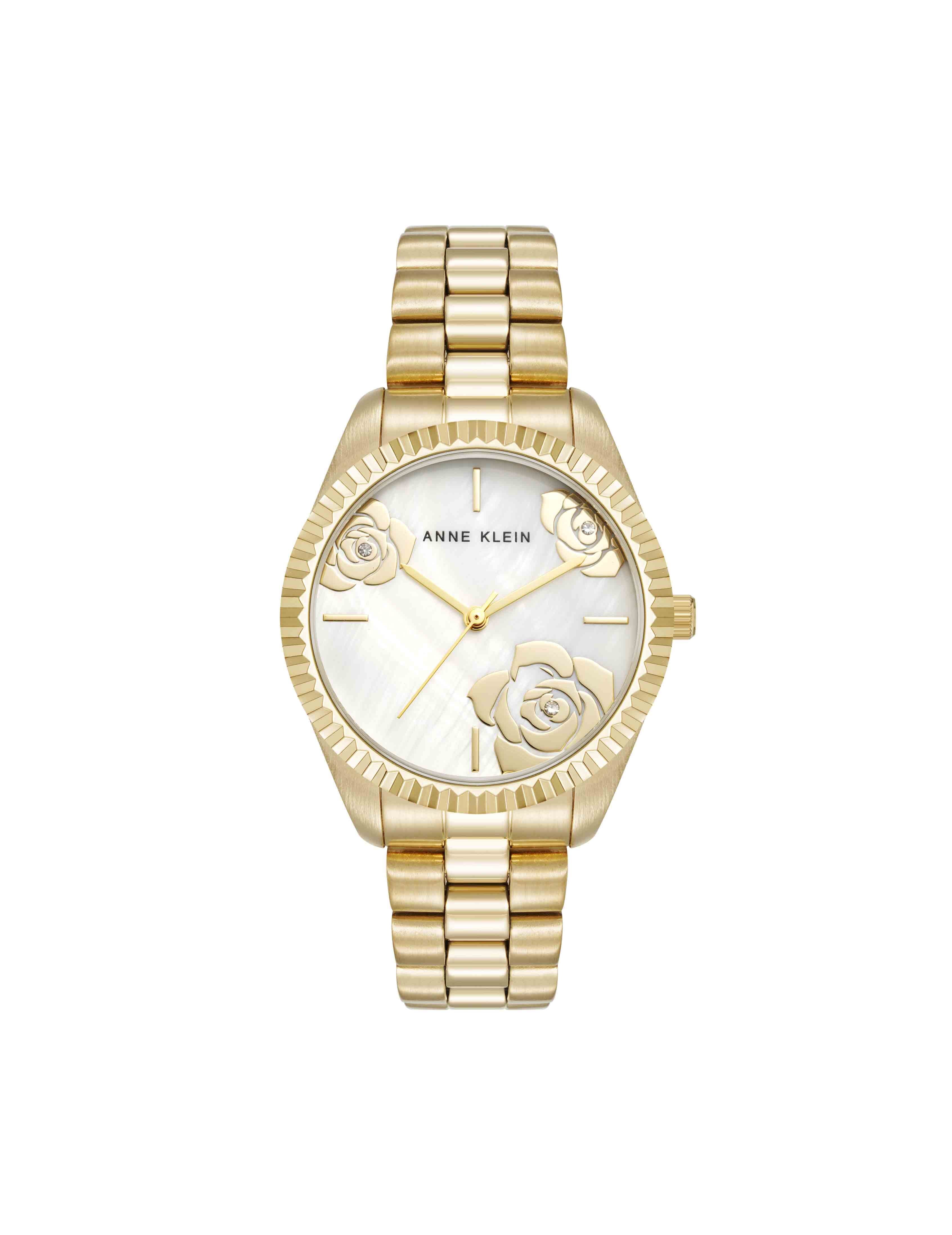 Stainless Steel Floral Dial Watch - Anne Klein Gold-Tone