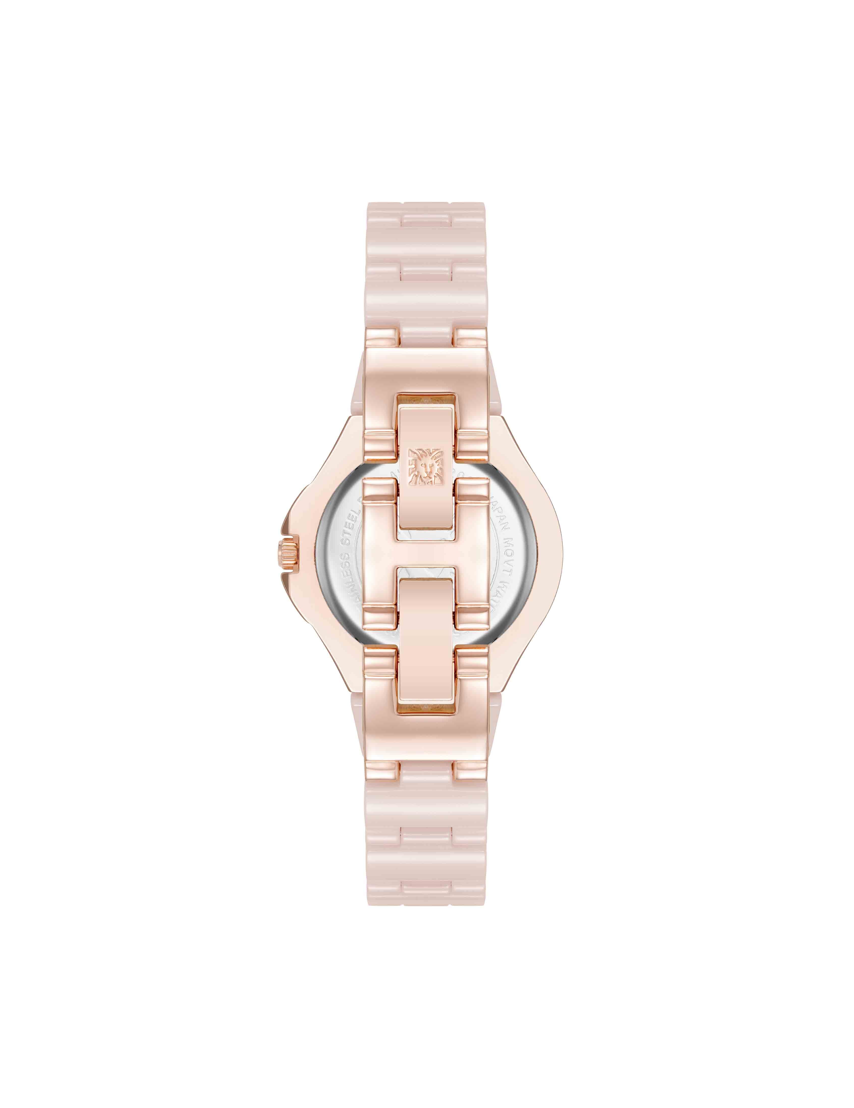 Ceramic Bracelet & Bezel Watch with Diamond - Anne Klein Rose-Tone/Blush Pink