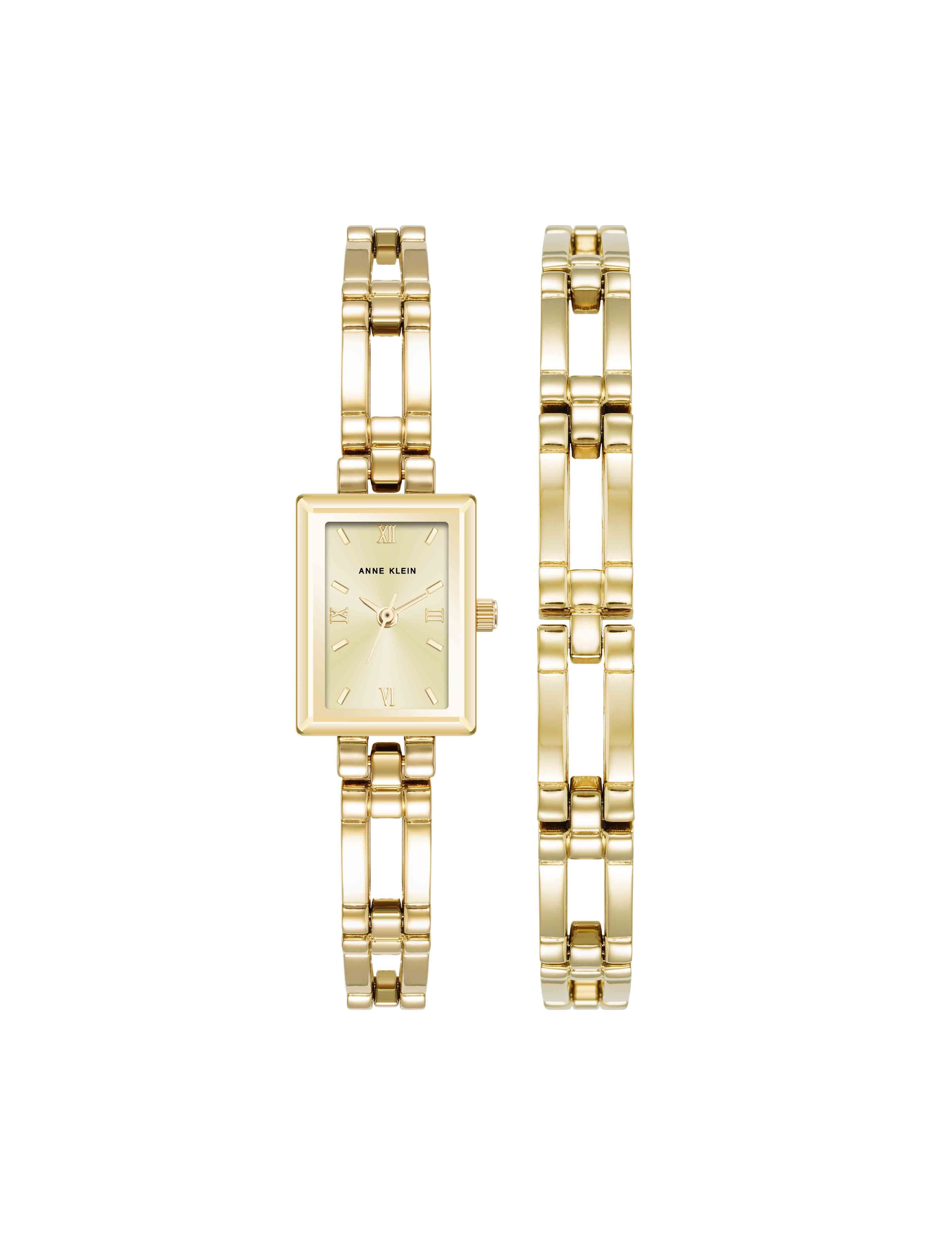 Rectangular Bangle Watch & Bracelet Set - Anne Klein Gold-Tone