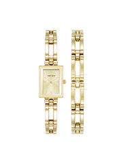 Rectangular Bangle Watch & Bracelet Set - Anne Klein Gold-Tone