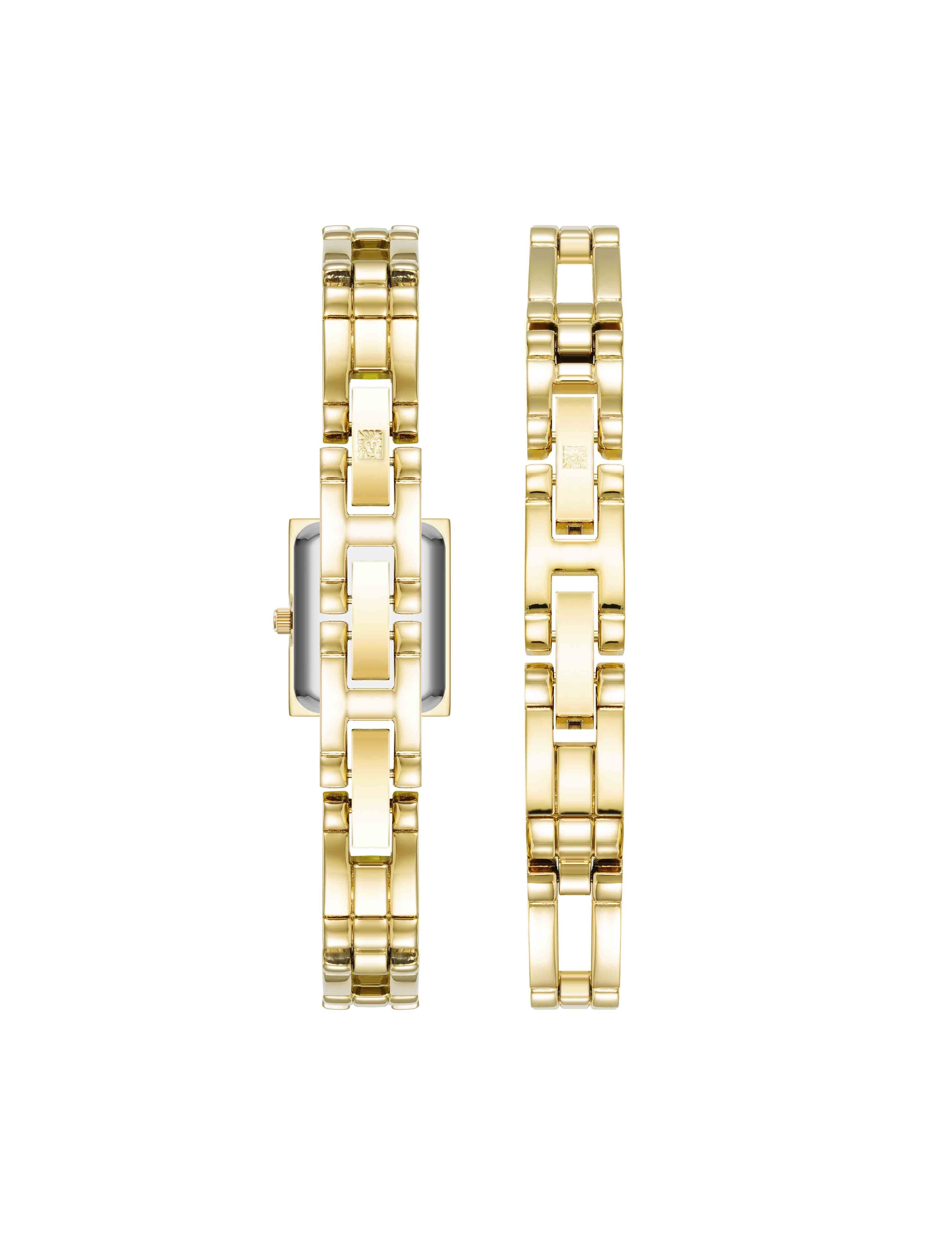 Rectangular Bangle Watch & Bracelet Set - Anne Klein Gold-Tone