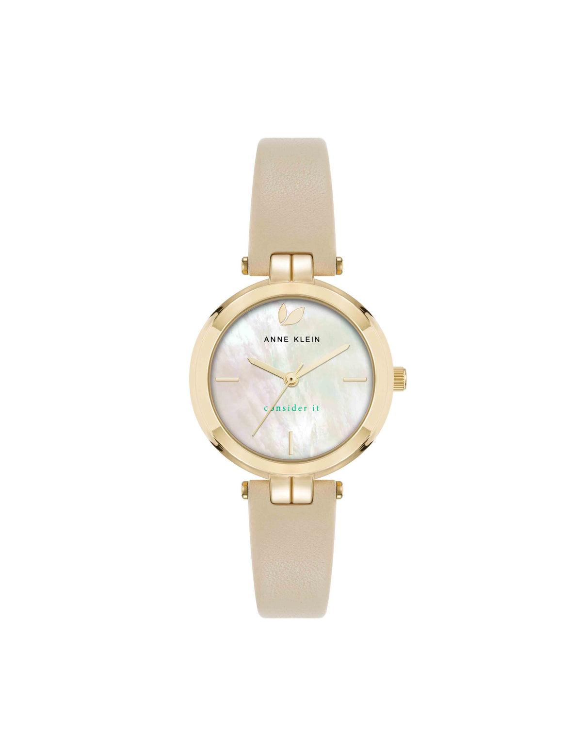 Sustainable Leather Band Watch, Mother of Pearl - Anne Klein Gold-Tone/Beige