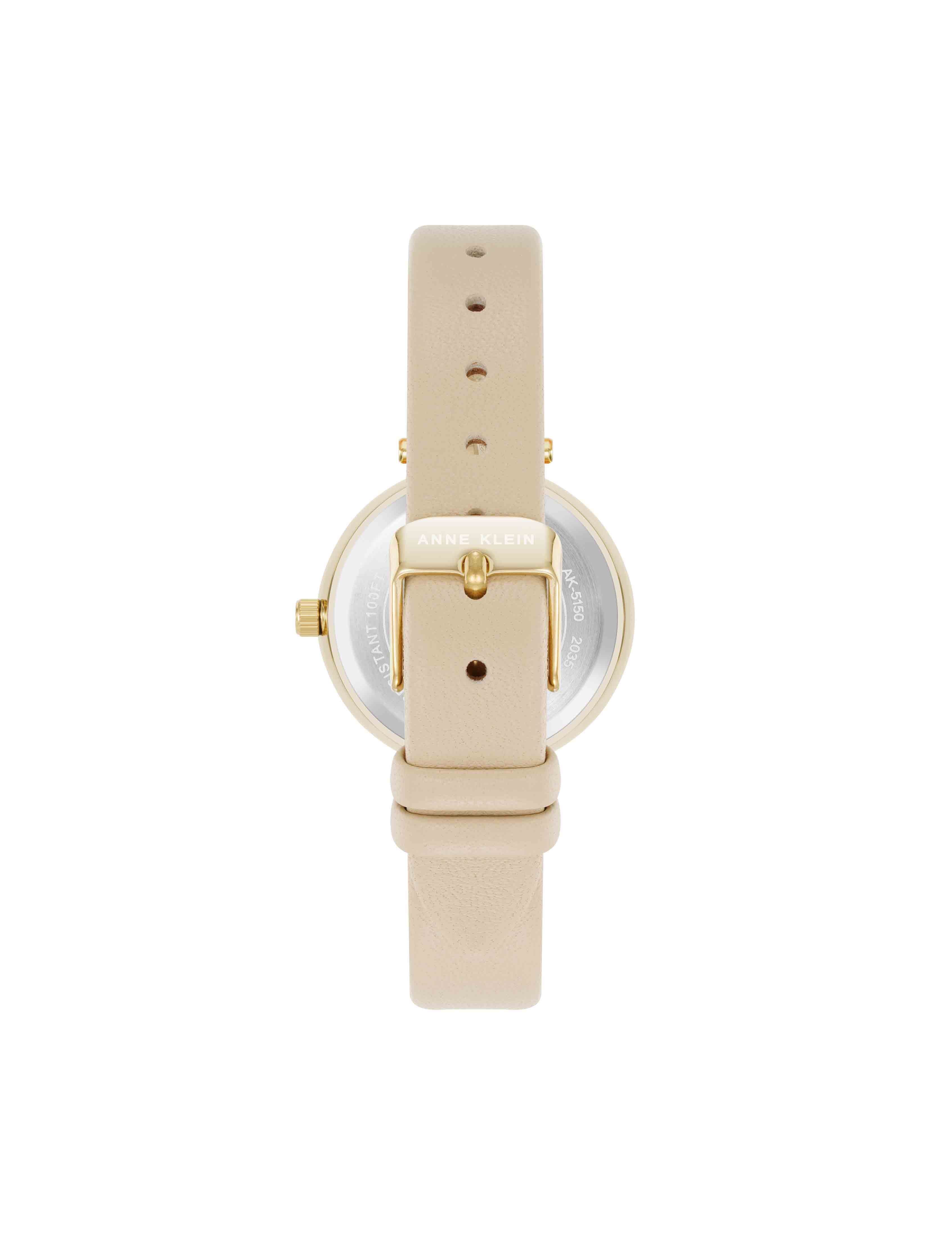 Sustainable Leather Band Watch, Mother of Pearl - Anne Klein Gold-Tone/Beige