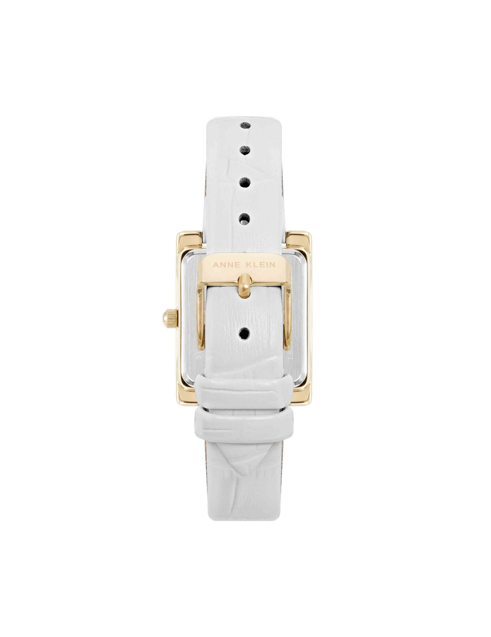 Rectangular Leather Band Watch - Anne Klein Gold-Tone/White