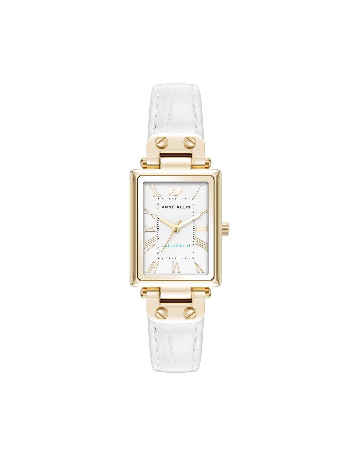 Rectangular Sustainable Leather Watch - Anne Klein Gold-Tone/White
