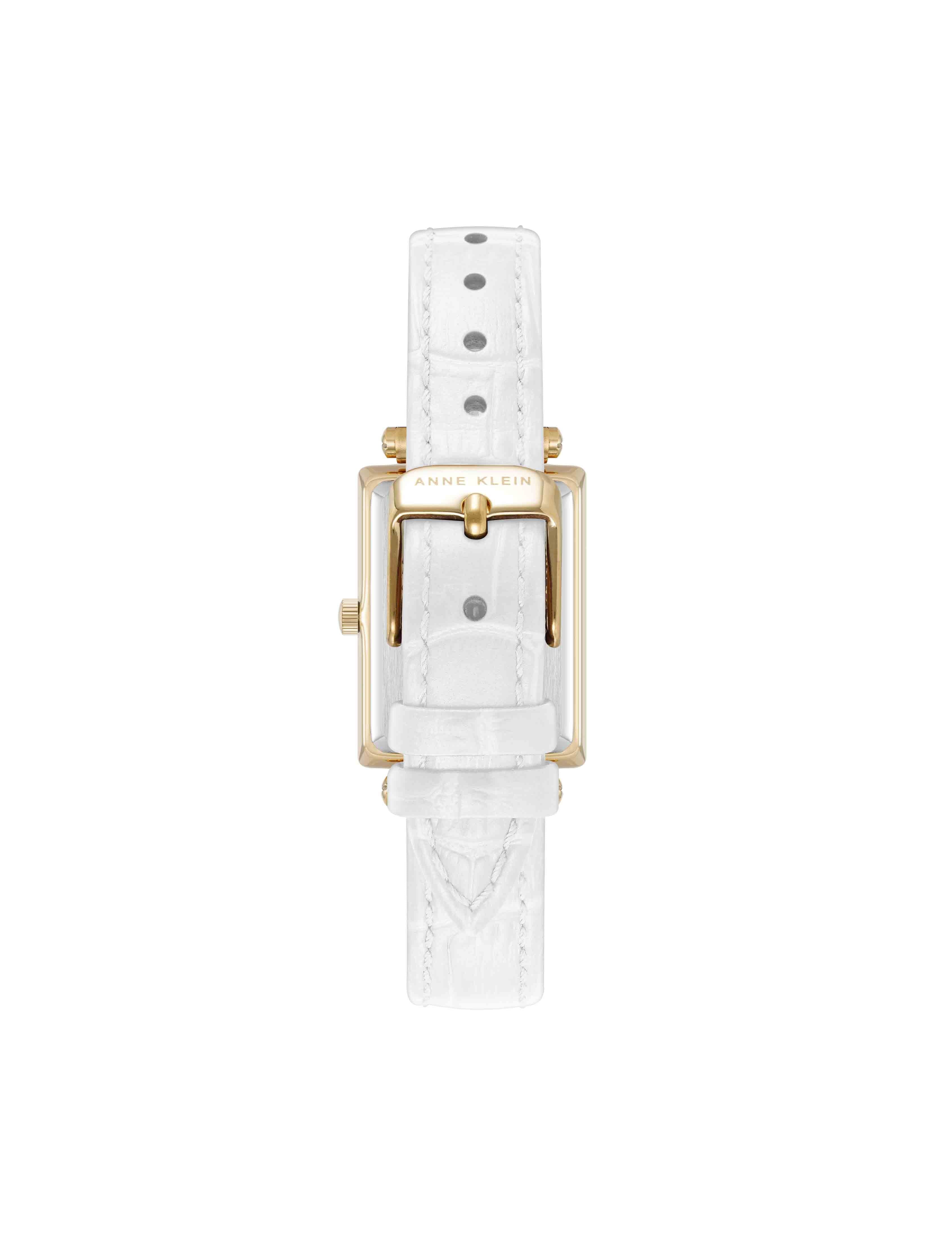 Rectangular Sustainable Leather Watch - Anne Klein Gold-Tone/White