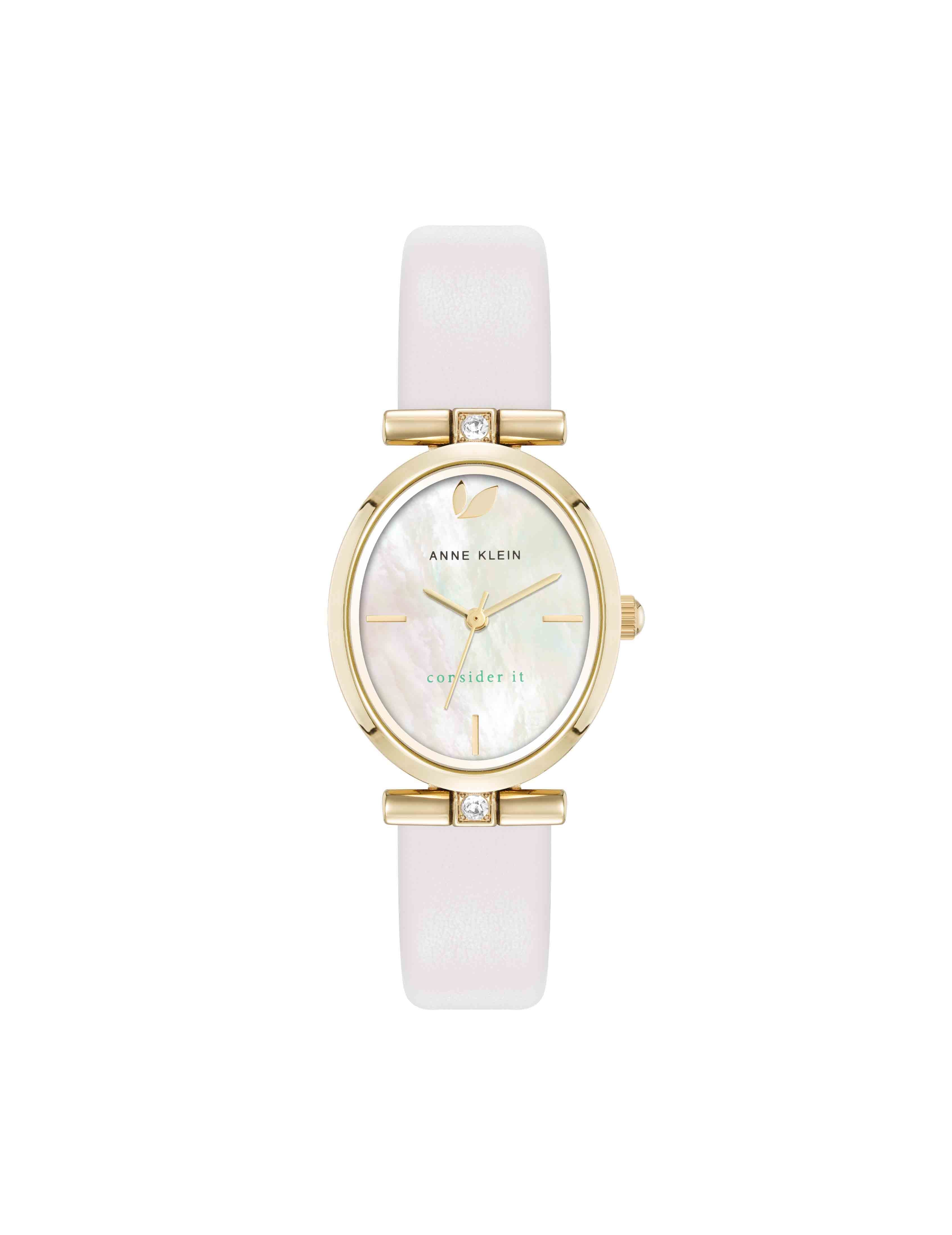 Oval Case Sustainable Leather Watch - Anne Klein Gold-Tone/Ivory