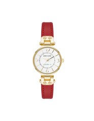 Sustainable Leather Strap Watch - Anne Klein Gold-Tone/Red