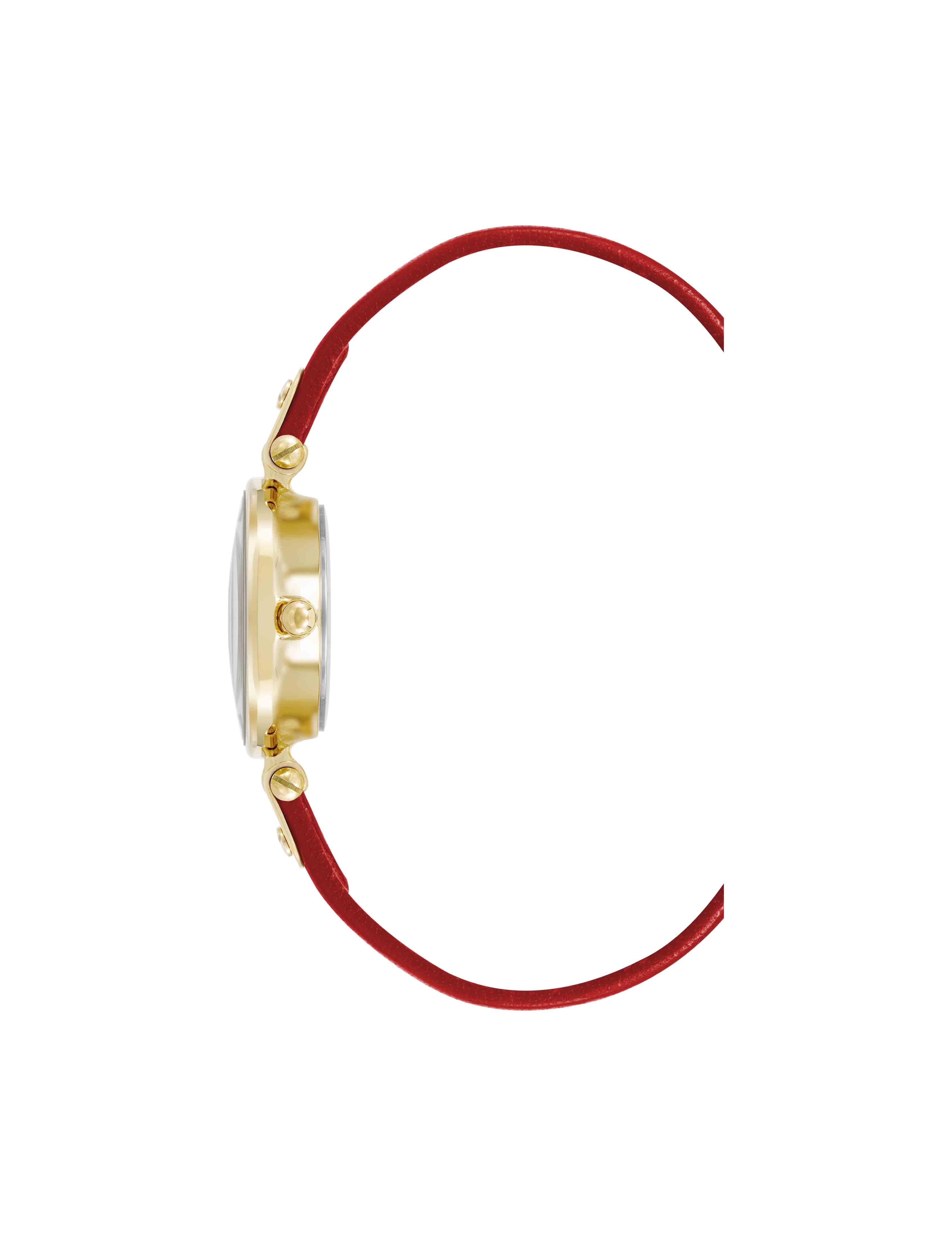 Sustainable Leather Strap Watch - Anne Klein Gold-Tone/Red