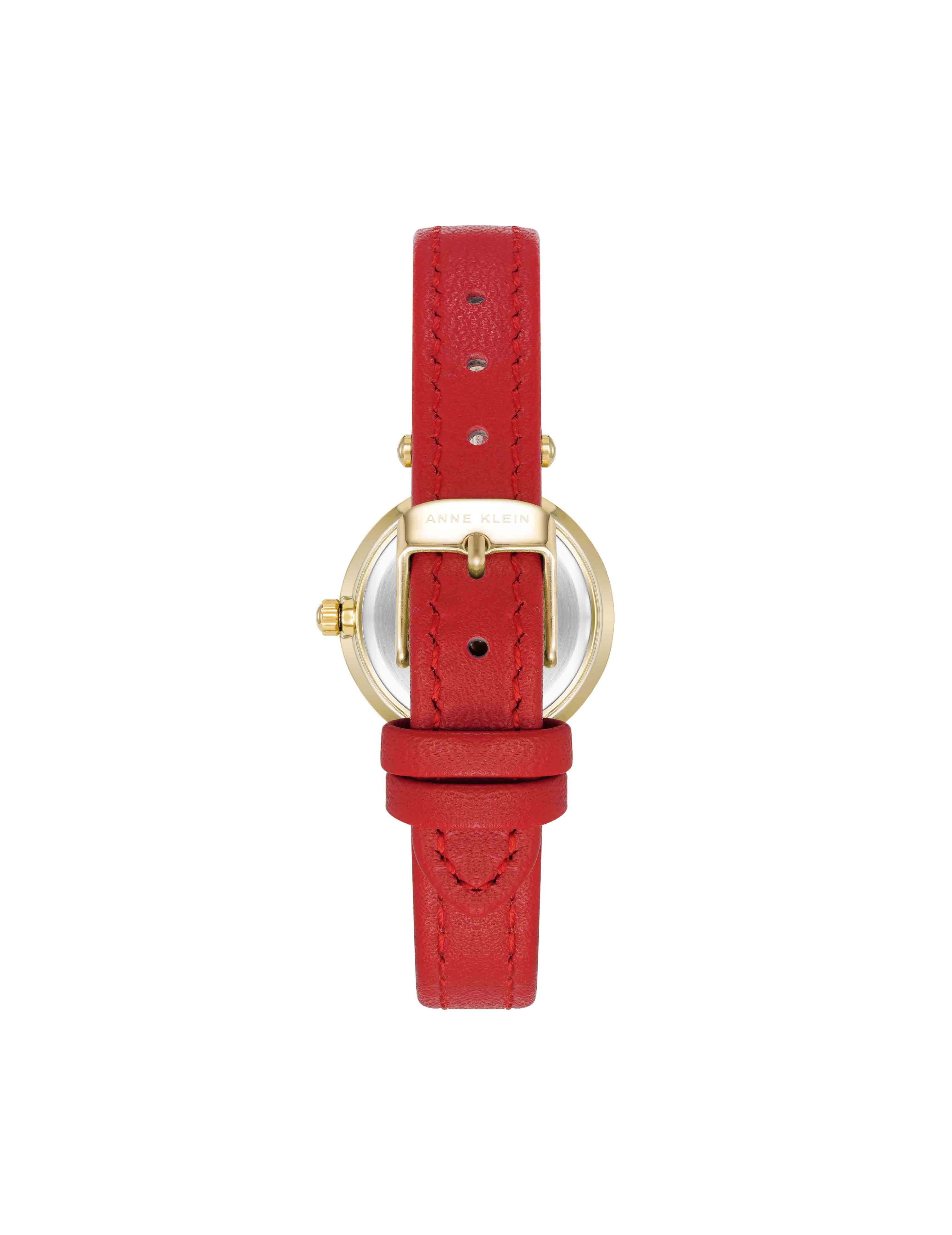 Sustainable Leather Strap Watch - Anne Klein Gold-Tone/Red