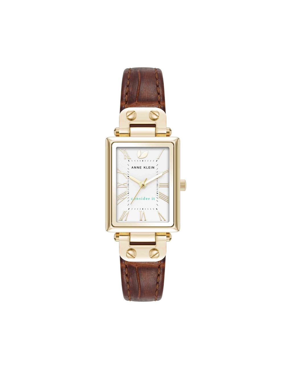 Rectangular Case Leather Strap Watch - Anne Klein Gold-Tone/Brown