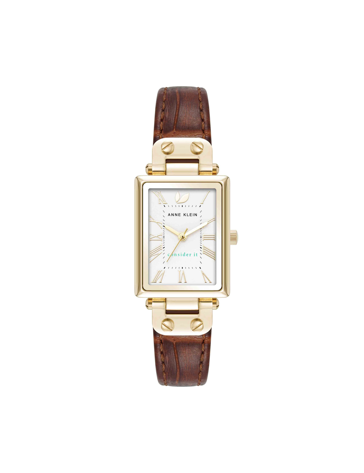 Rectangular Case Leather Strap Watch - Anne Klein Gold-Tone/Brown
