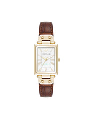 Rectangular Case Leather Strap Watch - Anne Klein Gold-Tone/Brown