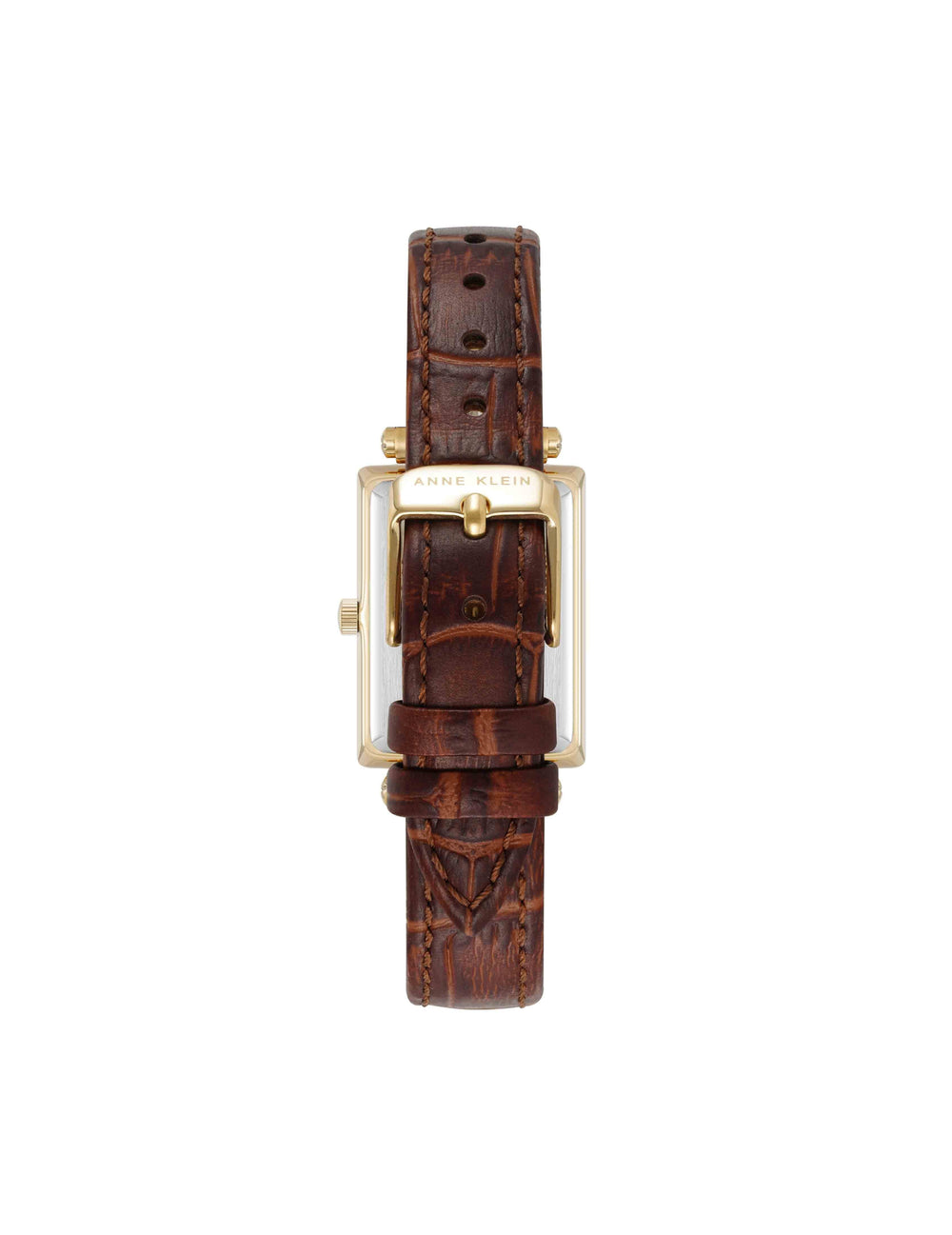 Rectangular Case Leather Strap Watch - Anne Klein Gold-Tone/Brown