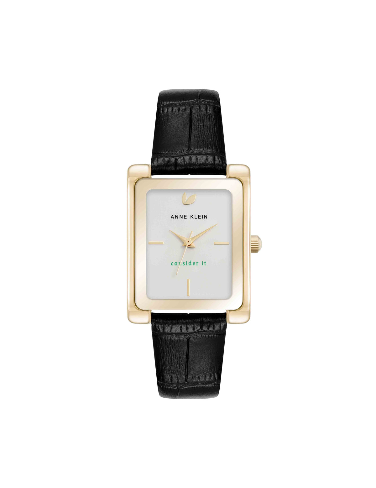 Rectangular Leather Band Watch - Anne Klein Gold-Tone/Black