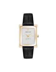 Rectangular Leather Band Watch - Anne Klein Gold-Tone/Black