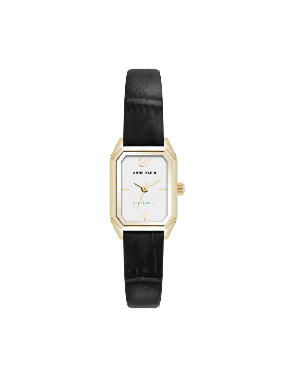Octagonal Sustainable Leather Band Watch - Anne Klein Gold-Tone/Black
