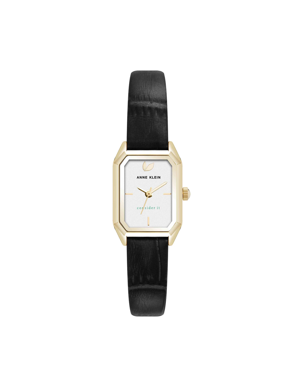 Octagonal Sustainable Leather Band Watch - Anne Klein Gold-Tone/Black