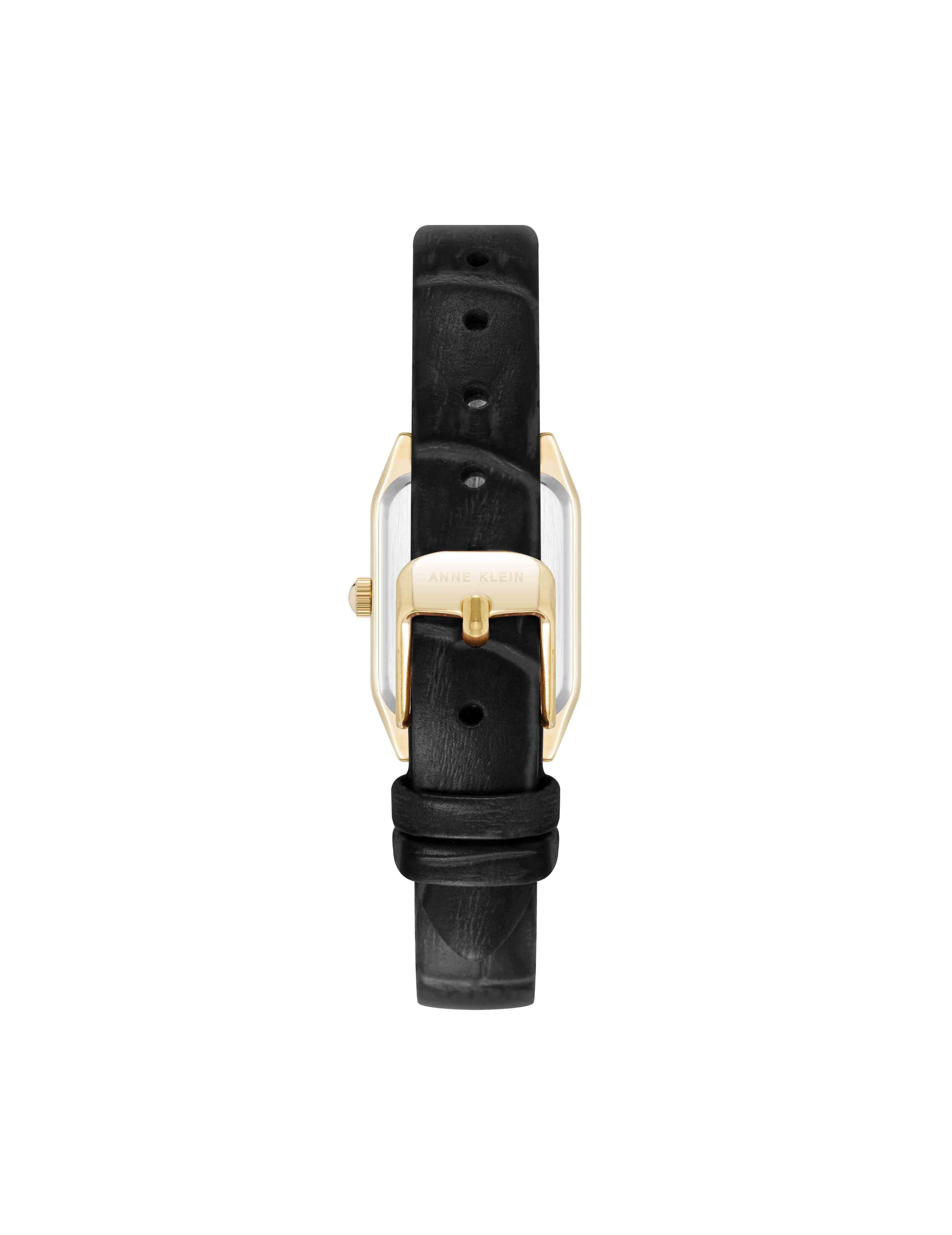 Octagonal Sustainable Leather Band Watch - Anne Klein Gold-Tone/Black