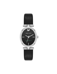 Oval Case Sustainable Leather Watch - Anne Klein Silver-Tone/Black