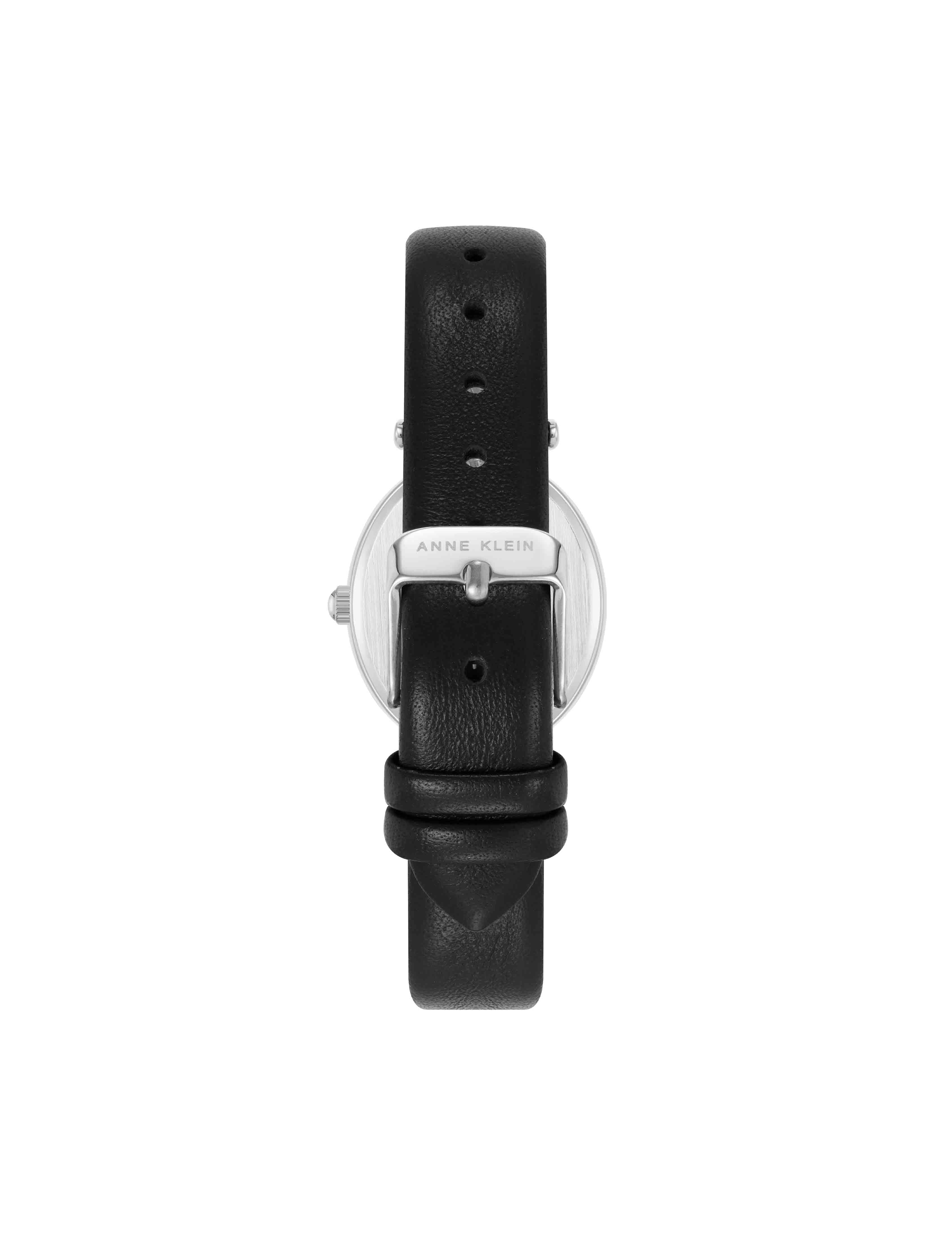 Oval Case Sustainable Leather Watch - Anne Klein Silver-Tone/Black