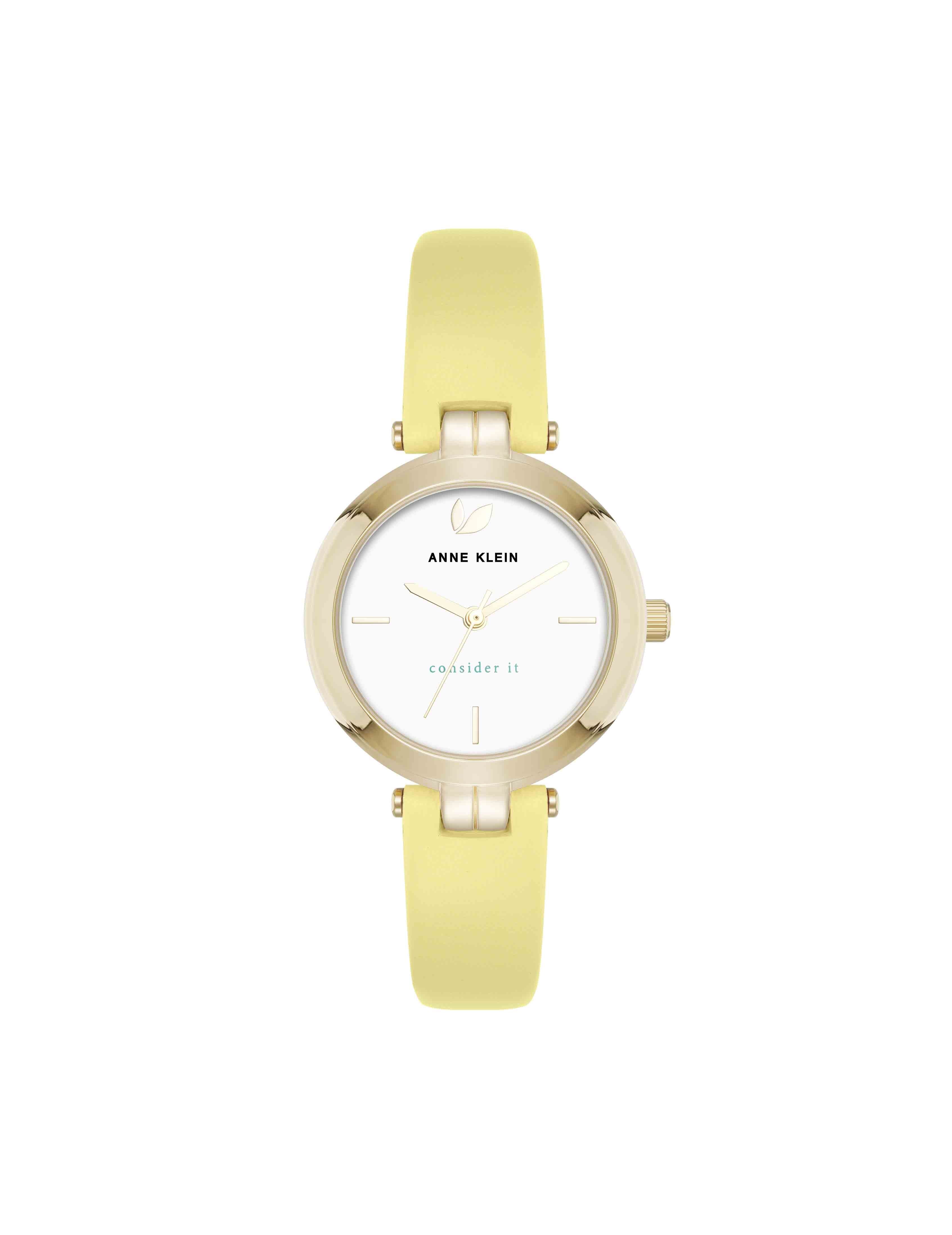 Sustainable Leather Band Watch, 32mm - Anne Klein Yellow/Gold-Tone