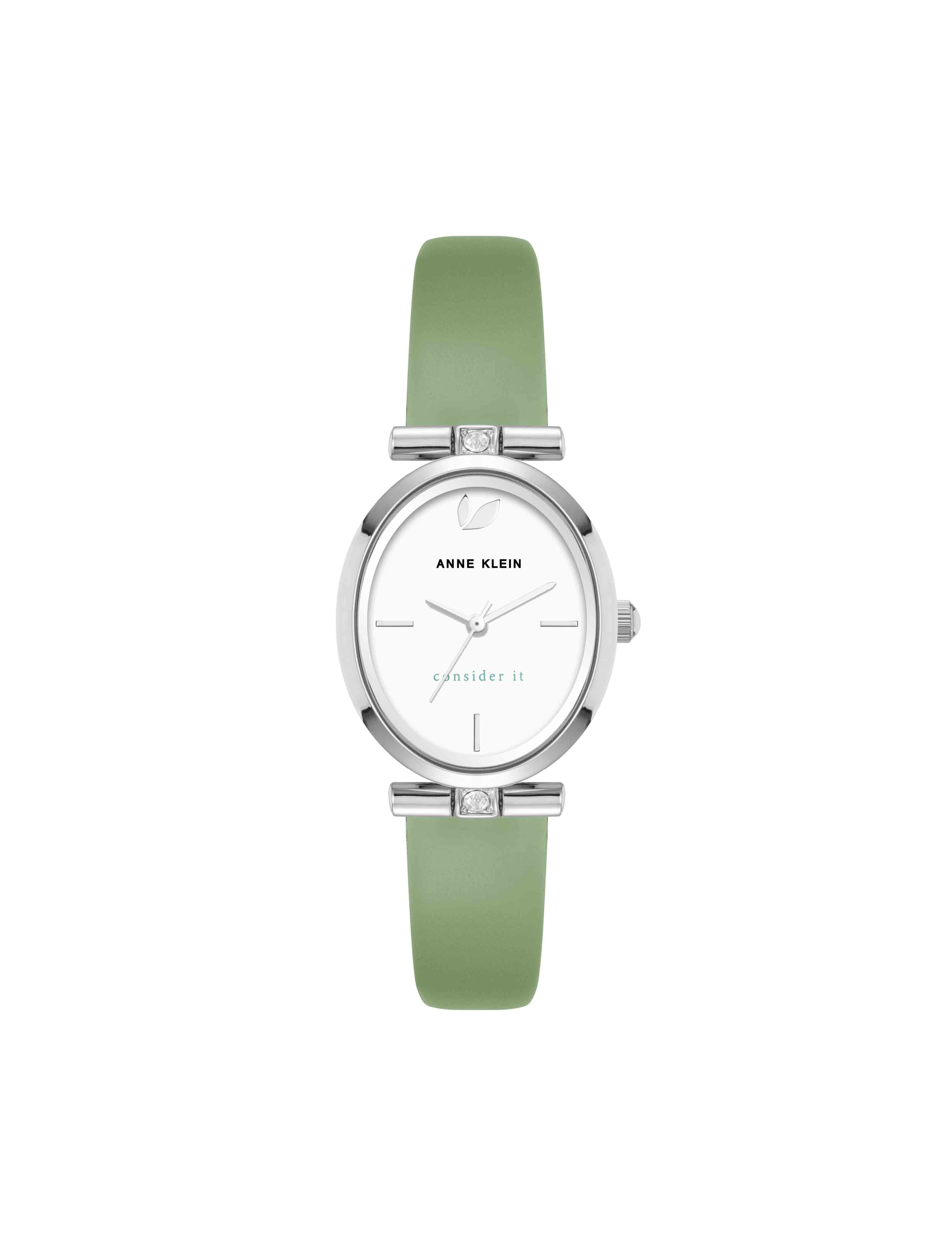 Consider It Oval Case Leather Watch - Anne Klein Green/Silver-Tone