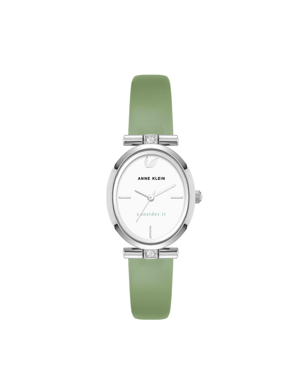 Consider It Oval Case Leather Watch - Anne Klein Green/Silver-Tone