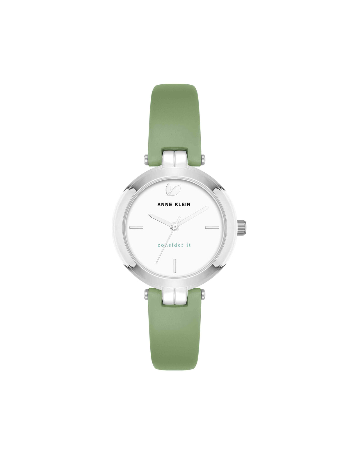 Consider It Round Sustainable Leather Band Watch - Anne Klein Green/Silver-Tone