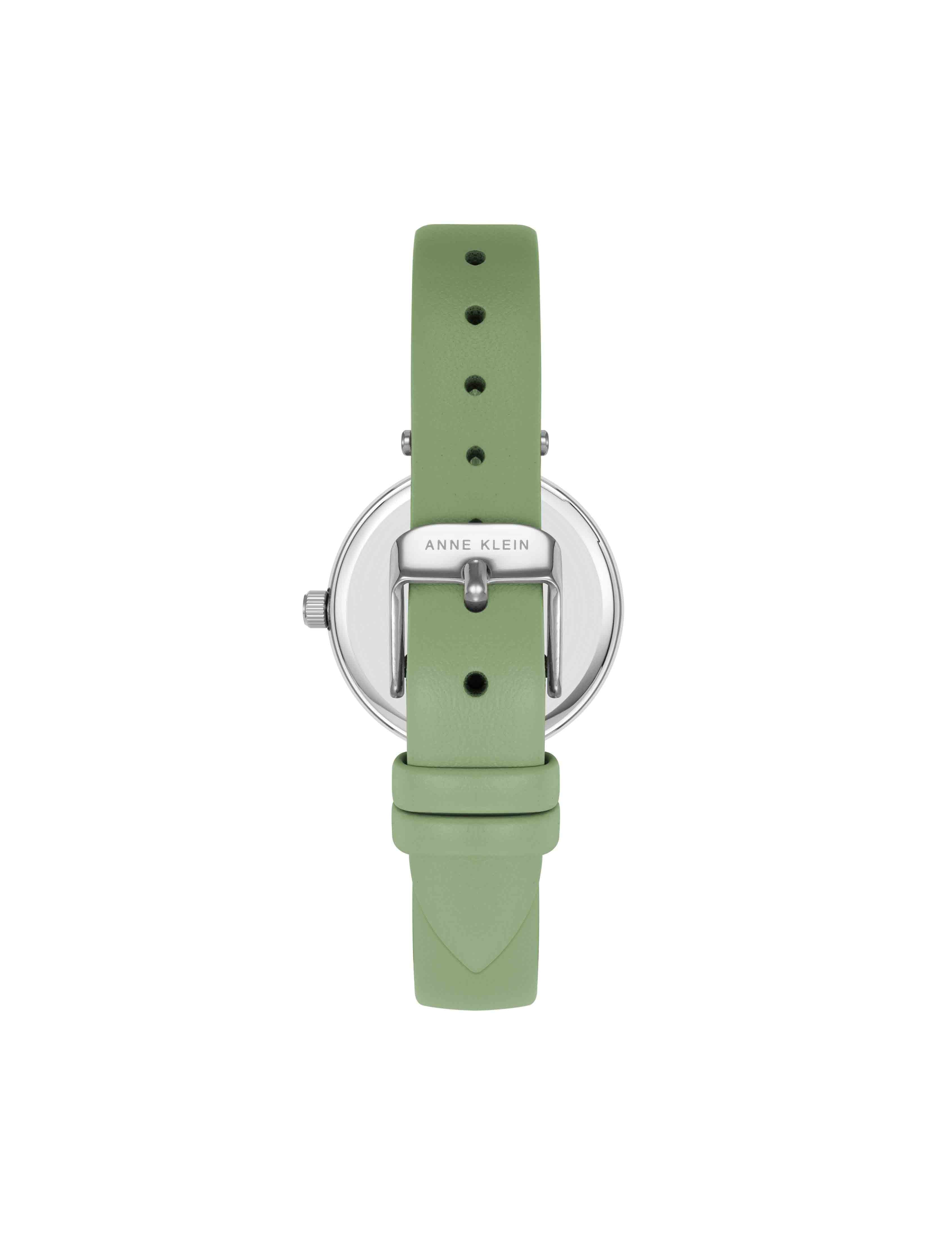 Consider It Round Sustainable Leather Band Watch - Anne Klein Green/Silver-Tone