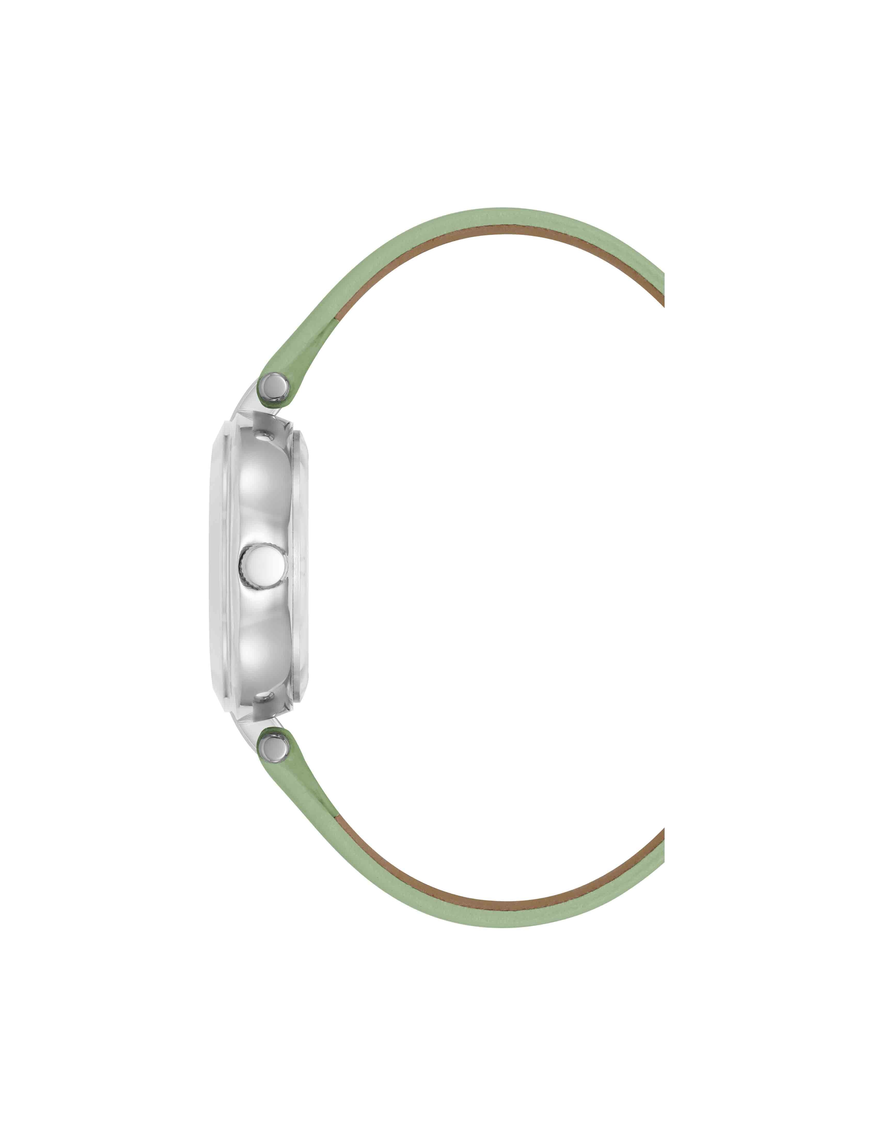 Consider It Round Sustainable Leather Band Watch - Anne Klein Green/Silver-Tone