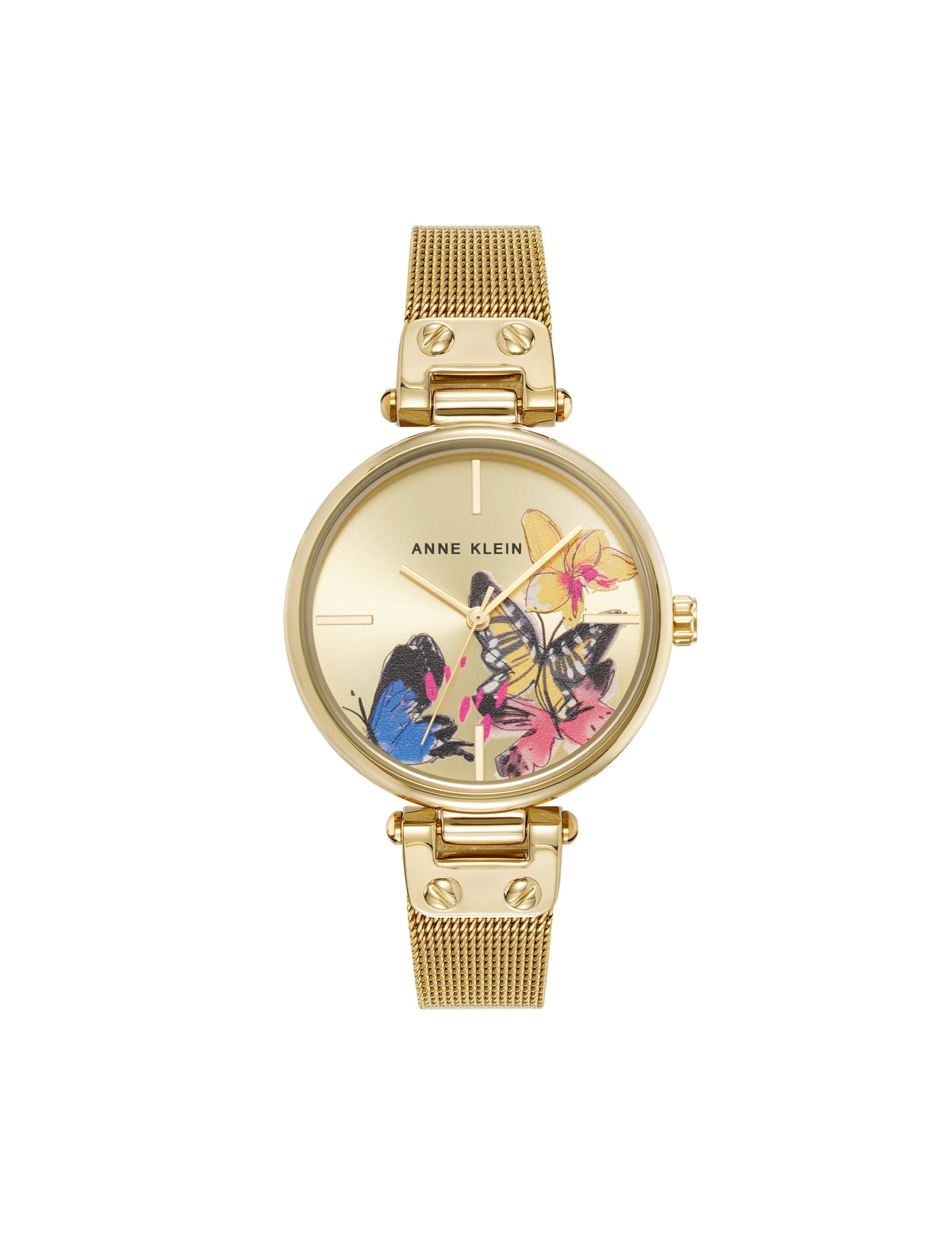 Butterfly Dial Leather Strap Watch in Gold-Tone - Anne Klein