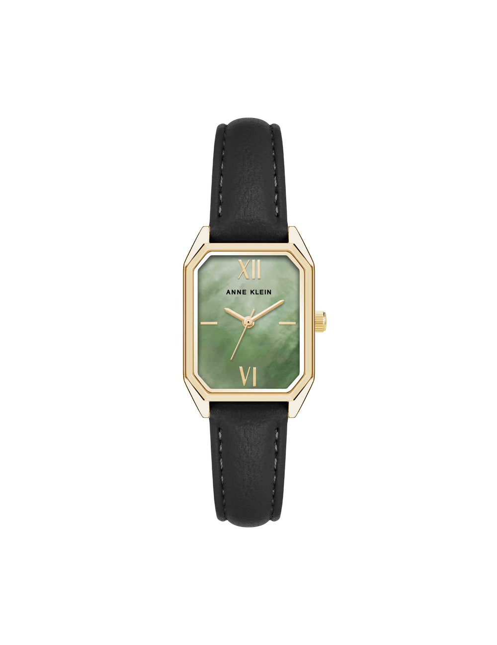 Octagonal Sustainable Leather Watch in Green - Anne Klein Black/Green/Gold-Tone