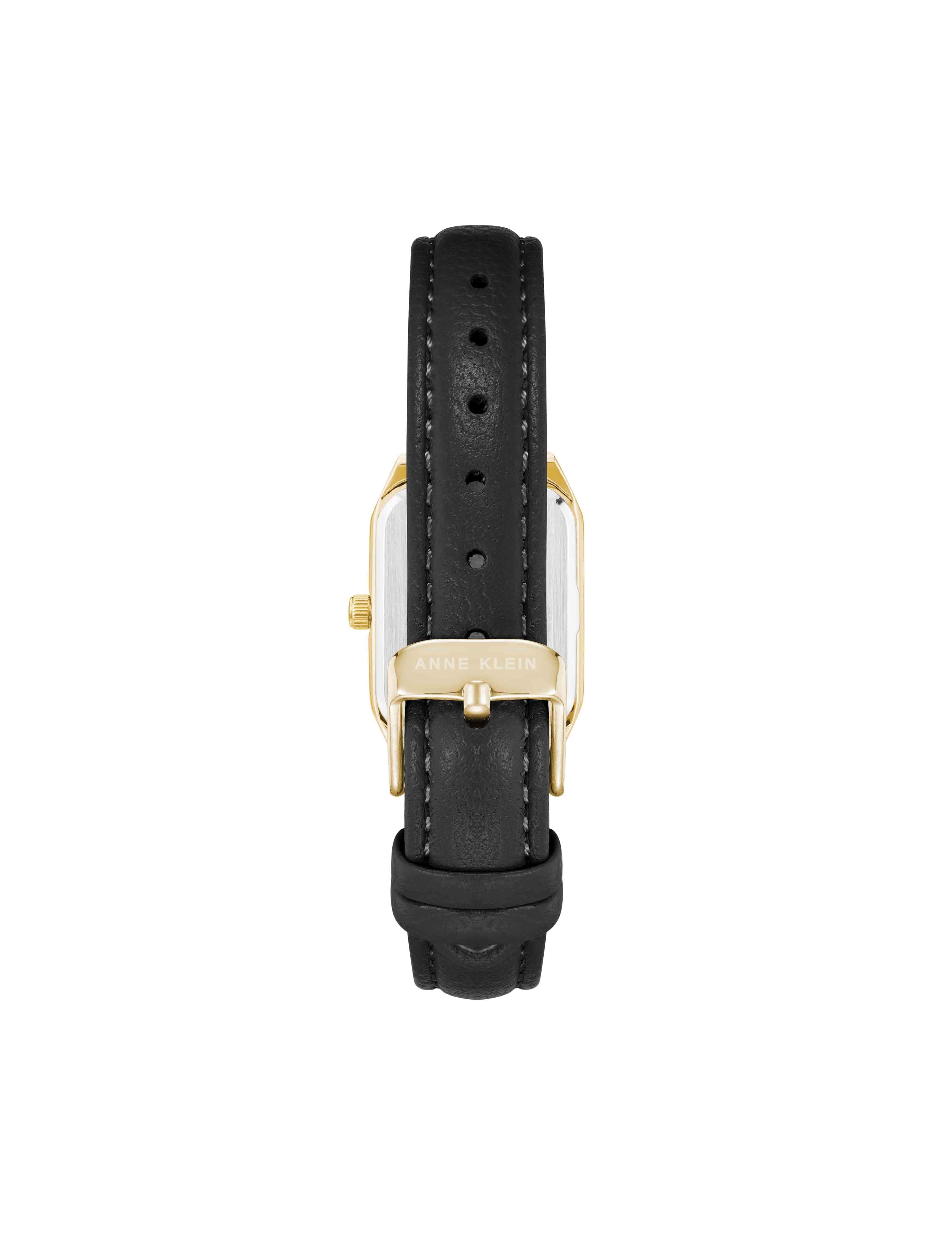 Octagonal Sustainable Leather Watch in Green - Anne Klein Black/Green/Gold-Tone