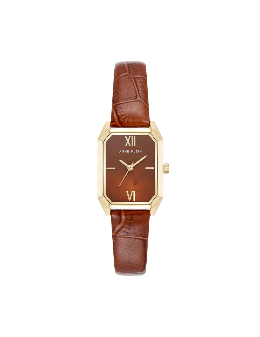 Octagonal Shaped Leather Strap Watch - Anne Klein Brown/Gold-Tone