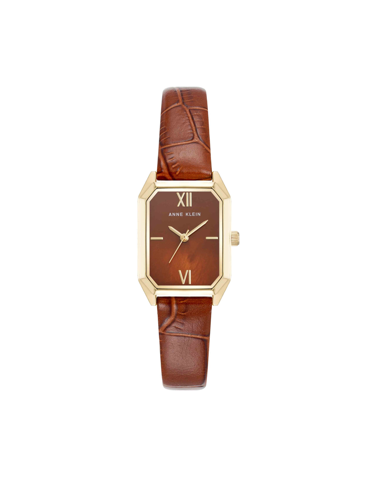 Octagonal Shaped Leather Strap Watch - Anne Klein Brown/Gold-Tone