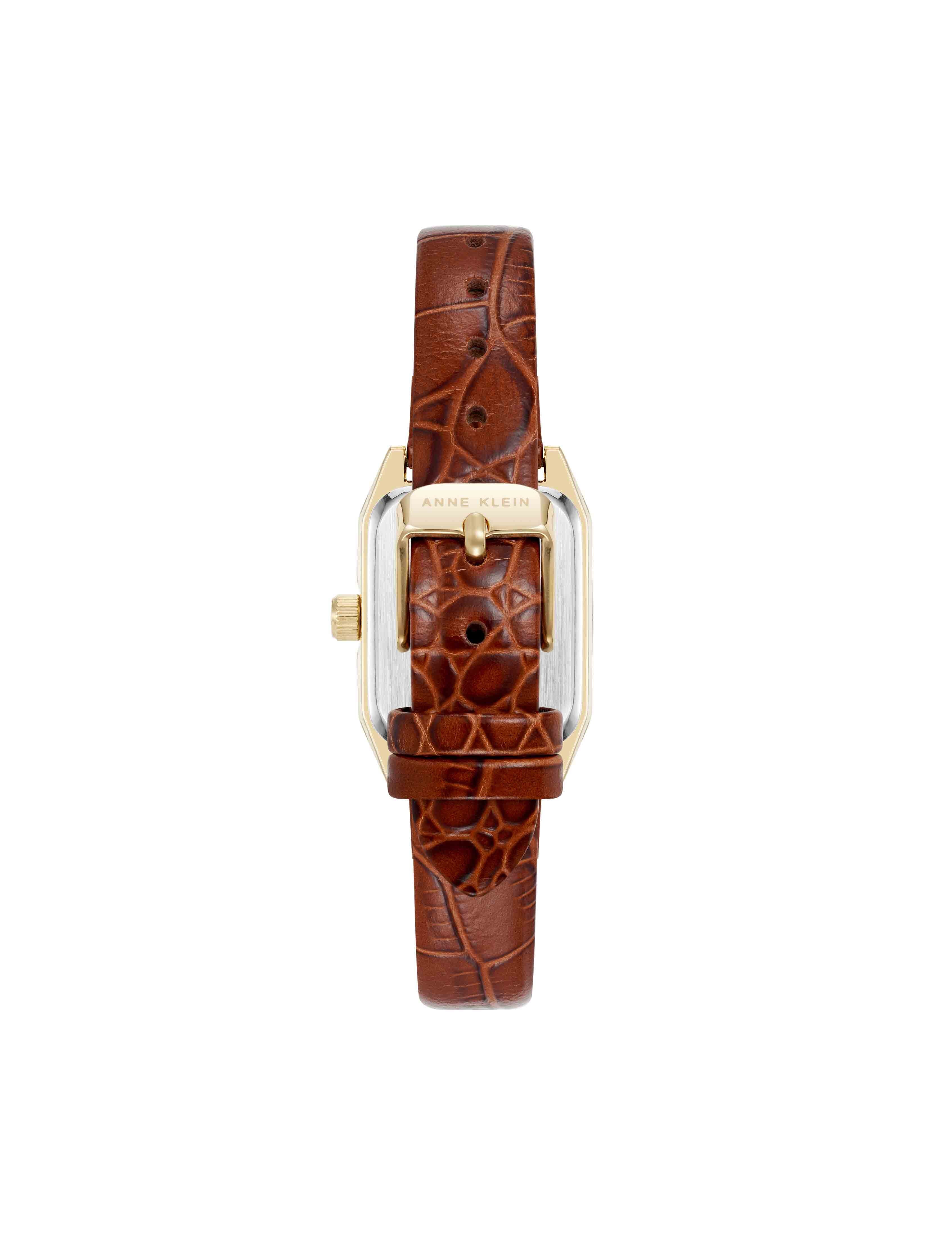 Octagonal Shaped Leather Strap Watch - Anne Klein Brown/Gold-Tone