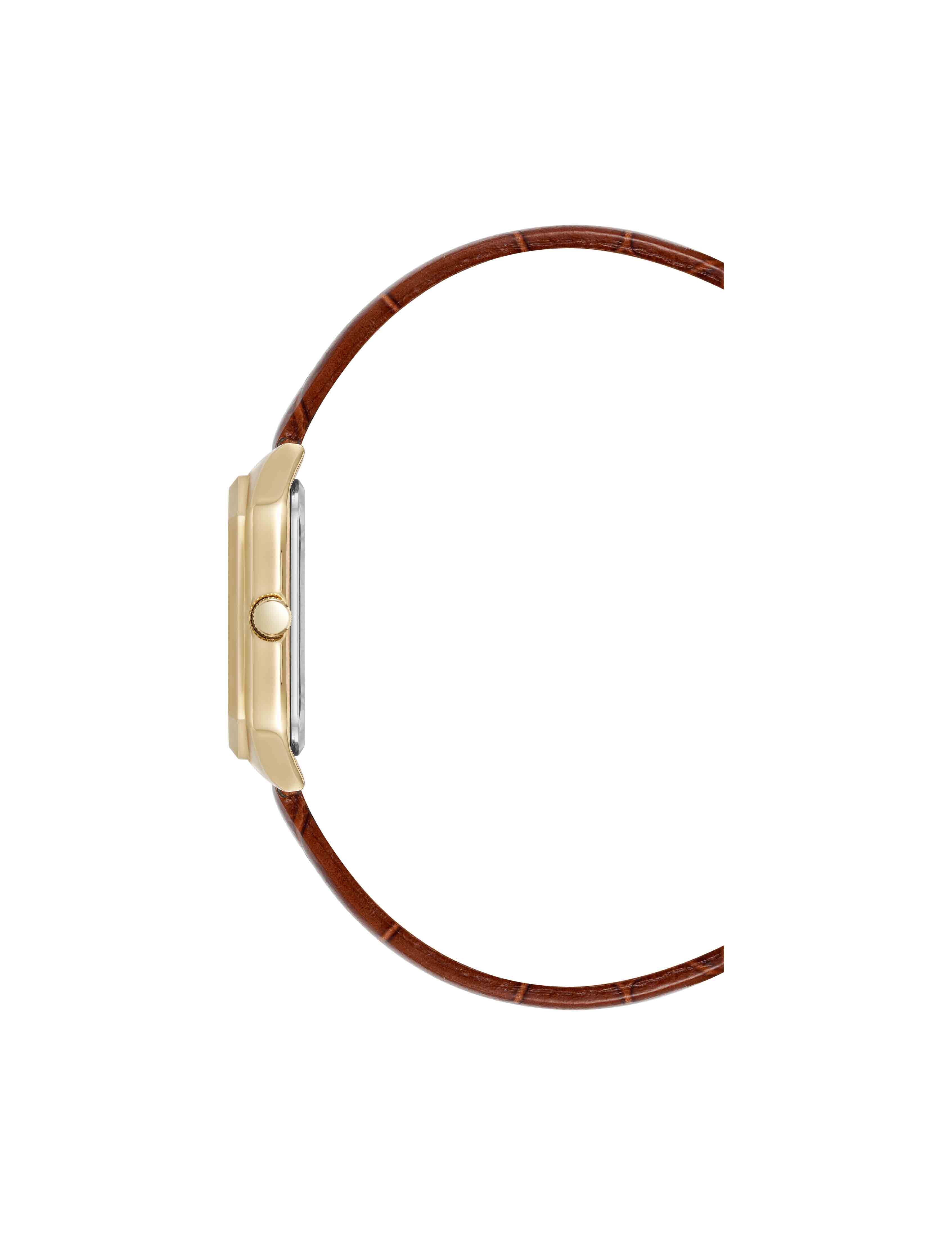 Octagonal Shaped Leather Strap Watch - Anne Klein Brown/Gold-Tone