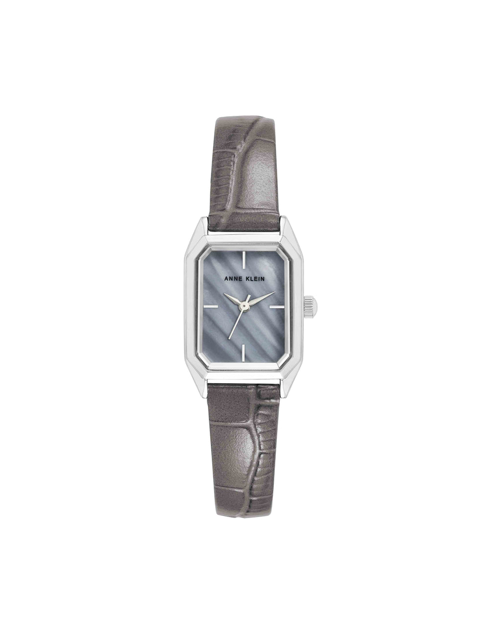 Petitie Octagonal Shaped Case Leather Strap Watch - Anne Klein Grey/Silver-Tone