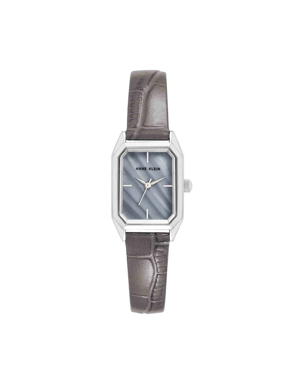 Petitie Octagonal Shaped Case Leather Strap Watch - Anne Klein Grey/Silver-Tone