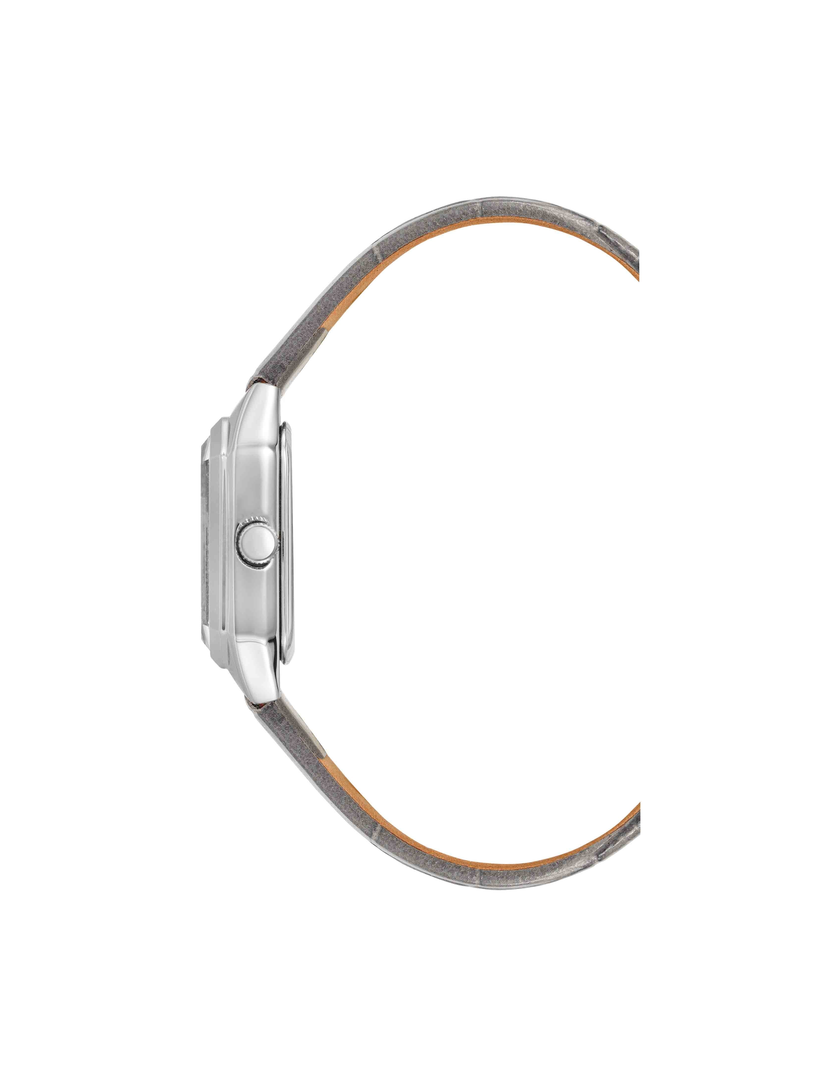 Petitie Octagonal Shaped Case Leather Strap Watch - Anne Klein Grey/Silver-Tone